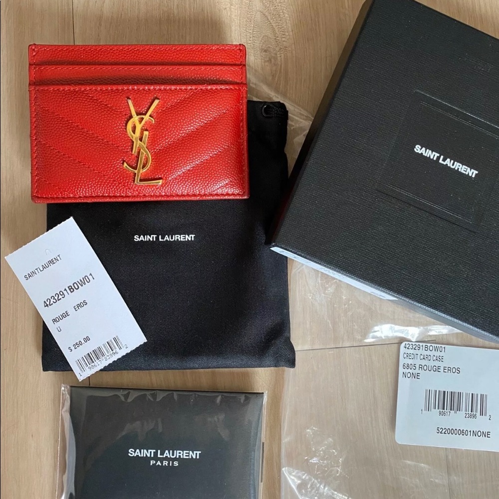 YSL Saint Laurent Matelasse Card Holder Wallet Red - Picture 7 of 8
